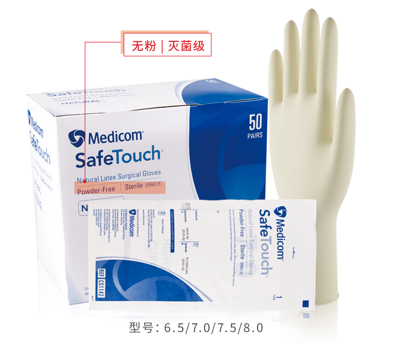 /inside/Medicom麦迪康 Safe Basics一次性使用灭菌橡胶外科手套（有粉麻面1x50副盒）11-1561455193183.jpeg